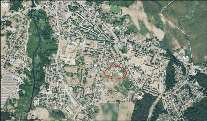 zeigt Luftbild mit Lage des Baugebietes im Stadtteil