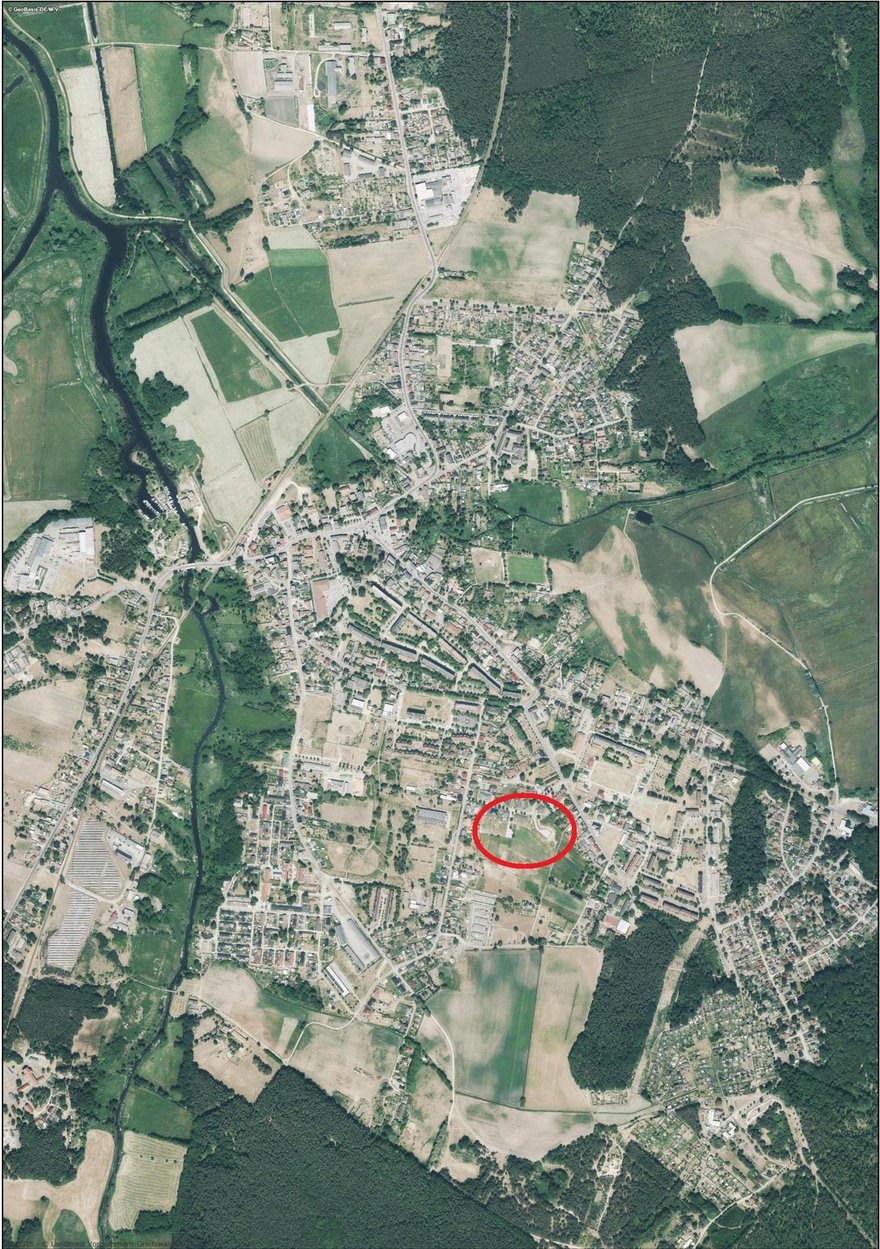 zeigt Luftbild mit Lage der Bauflächen in der Stadt Eggesin